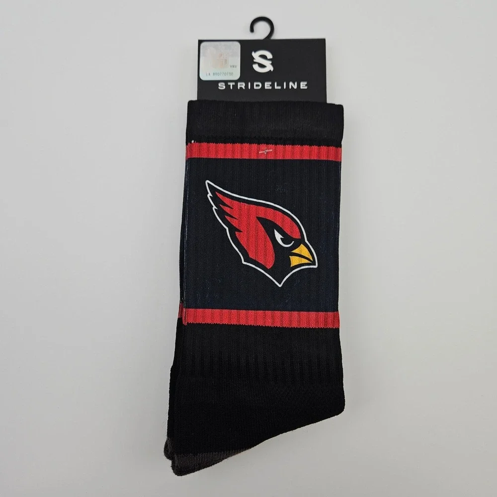 Arizona Cardinals Premium Crew Socks Black Red Logo Men Size M/L Strideline New